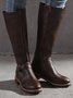 Vintage Round Toe Buckle Tall Boots Chunky Heel Riding Boots