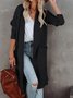 Women Long Sleeve Lapel Open Front Long Woolen Cardigan with Pockets