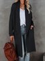 Women Long Sleeve Lapel Open Front Long Woolen Cardigan with Pockets