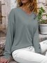 Spring Fall Loose V Neck Casual Plain Long Sleeve Tunic