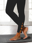 Women Casual Cutout Hem Elastic High Waist Skinny Leggings Ankle Pants