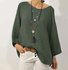 Women Plain Loose Casual Crew Neck Long sleeve Cotton and Linen Tunic Top