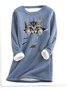 Women Casual Crew Neck Fun Cat Winter Warm Fleece Lined Pullover Sweatshirt