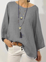 Women‘s Blose Shirt Linen Cotton Plain Loose Casual Crew Neck Long sleeve Cotton and Linen Tunic Top