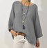 Women Plain Loose Casual Crew Neck Long sleeve Cotton and Linen Tunic Top