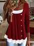 Women Color Block Square Neck Button Flowy Long Sleeve Tunic