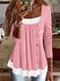 Women Color Block Square Neck Button Flowy Long Sleeve Tunic