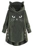 Women Long Sleeve Scratching Cute Cat Embroidered Hoodie Plush With Button Pockets