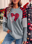 Women Casual Crew Neck Love Print Color Block Stripe Plaid Holiday Long Sleeve Top