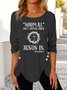 Women Simple Text Letter Autumn Buttoned Daily Loose Crew Neck Regular Regular Size Top