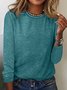 Women‘s Cotton-Blend Regular Fit Plain Simple Long Sleeve Top