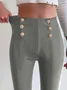 Women Casual Solid High Waist Button Skinny Leggings High Stretchy Work Pants
