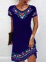 Vacation V Neck Floral Ethnic Crew Neck Short Sleeve Dress