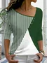 Women Asymmetrical Neck Plain color block stripe loose button Long Sleeve Top
