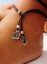Boho Style Floral Leather Cord Layered Anklet Beach Vacation Ethnic Jewelry