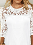 Women Elegant Hollow Out Lace Crew Neck Three Quarter Sleeve Top