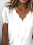 Casual Plain Loose V Neck Flowy Short Sleeve Summer T-Shirt