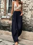 Women Casual Plain Casual Pocket High Waist Linen Pants