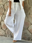 Loose Pockets Drawstring Wasit Casual White Linen Pants Wide Leg Pants