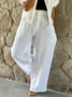 Loose Pockets Drawstring Wasit Casual White Linen Pants Wide Leg Pants