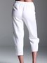 Summer Casual Loose Elastic Waist Plain Capris Linen Pants