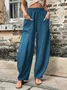 Women Casual Plain Casual Pocket High Waist Linen Pants