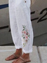 Women Loose Floral Pockets Casual Boho Linen Pants