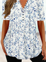 Women Casual Floral V Neck Button Summer Short sleeve Tunic