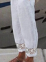 Loose Casual Plain Hollow Out Lace Pockets Elastic Waist Linen And Cotton Pants
