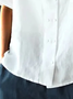 Women Loose Button Down Plain Cotton Linen Short Sleeve Blouse