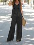 Summer Outfits Elegant Plain Suits Sleeveless Flowy Tank Top and Pockets Trousers Pants Two-Piece Sets