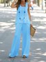 Summer Outfits Elegant Plain Suits Sleeveless Flowy Tank Top and Pockets Trousers Pants Two-Piece Sets