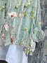 Women Floral Loose V Neck Three Quarter Sleeve Linen Tunic Top