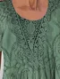 Women Elegant Lace Pockets Crew Neck Short sleeve Loose Green Dress