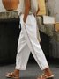 Women Drawstring Waist Hollow Out Lace Pockets Cotton Linen Casual Plain Pants