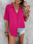 Casual Loose Shirt Collar Plain Blouse