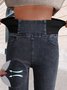Women Casual Plain Autumn High Waist High Elasticity Daily Loose Plain Pocket Denim Jeans