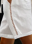 Loose Casual Hollow Out Lace Pockets Drawstring Waist Plain Linen Shorts