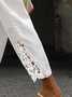 Loose Casual Pockets Drawstring Waist Hollow Out Lace Plain Linen Pants