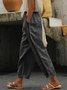 Loose Casual Hollow Out Lace Pockets Drawstring Waist Plain Linen Pants