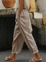 Loose Casual Hollow Out Lace Pockets Drawstring Waist Plain Linen Pants