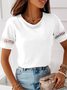 Women Elegant Plain Hollow Out Lace Short Sleeve Summer T-shirt