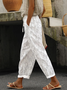 Women Elegant Lace Loose Casual Pockets Drawstring Waist Plain Pants