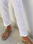 Women Loose Casual Pockets Drawstring Waist White Linen Pants