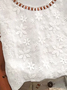 Women Elegant Hollow Out Floral Lace Turtleneck Short Sleeve White Linen Top