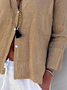 Women Casual Plain Shirt Collar Button Down Linen Breathable Long Sleeve Blouse