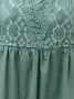 Women Elegant Lace Pockets Crew Neck Short sleeve Loose Green Dress