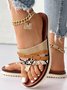 Snakeskin Colorblock Rivet Decor Multi Strap Casual Flip Flops
