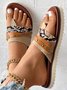 Snakeskin Colorblock Rivet Decor Multi Strap Casual Flip Flops