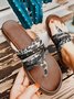 Snakeskin Colorblock Rivet Decor Multi Strap Casual Flip Flops